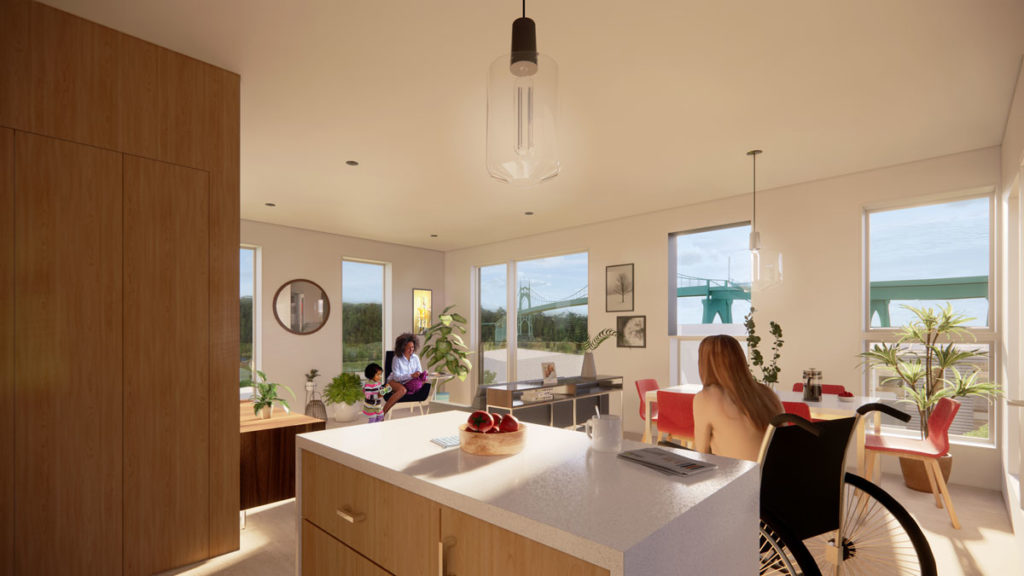 Cathedral Park corner unit interior rendering